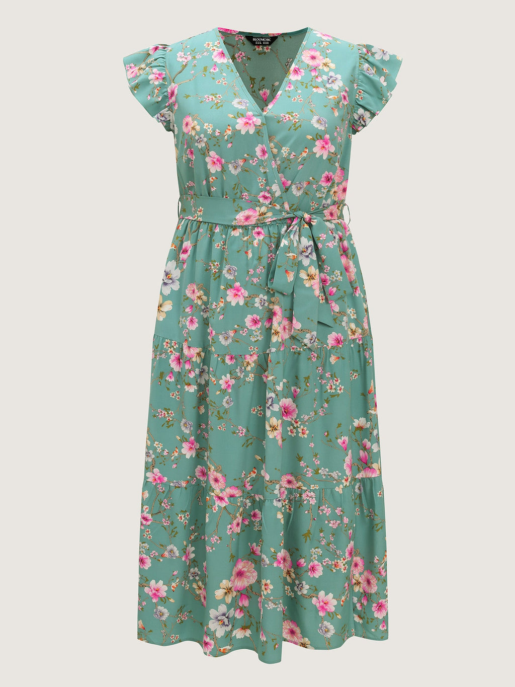 Playful Floral Print Flutter Sleeve Maxi Dress