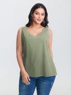Solid V Neck Laser Cut Tank Top