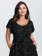 Floral Textured Jacquard Slit Hem Maxi Dress