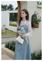 Sheer Chiffon Bottom Top + Floral Denim Pinafore Dress