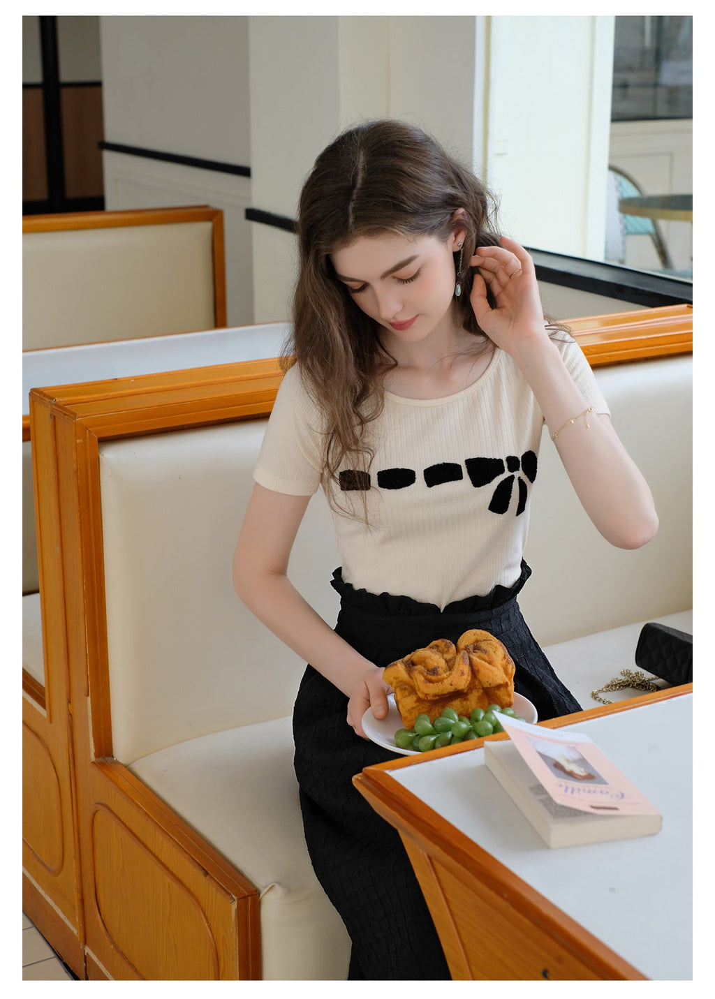 Knitted Bow Shirt + Jacquard Skirt