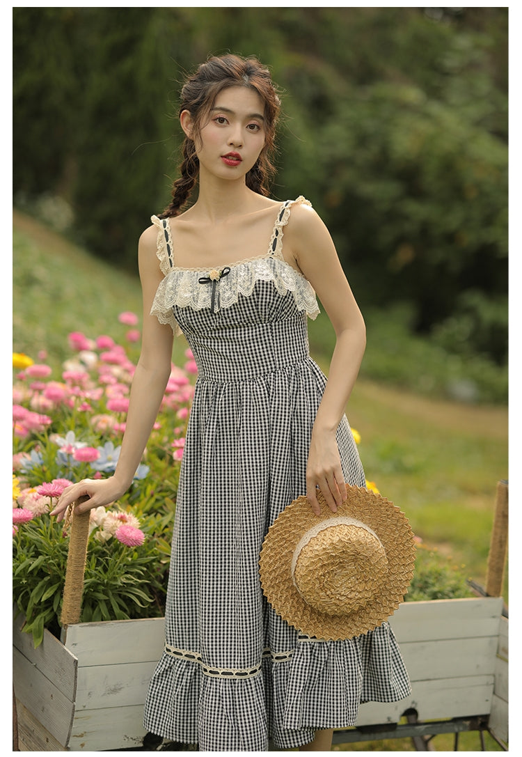 Black Lace Boned Corset + Lace Checkered Slip Dress