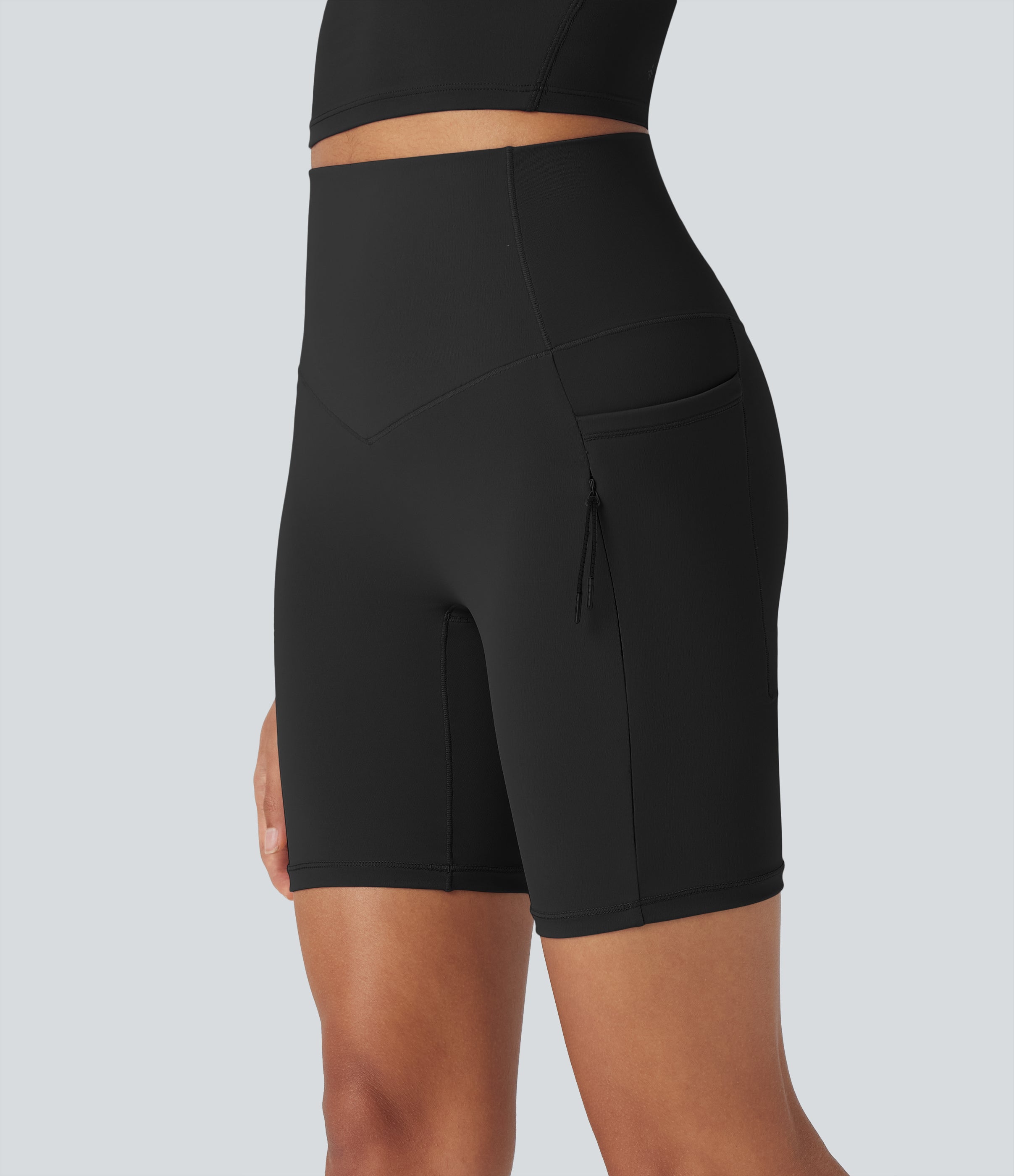 UltraSculptTM Cool Quick Dry SoCinched High Waisted Tummy Control Hiking Biker Shorts 7'' with Pockets-UPF 50+