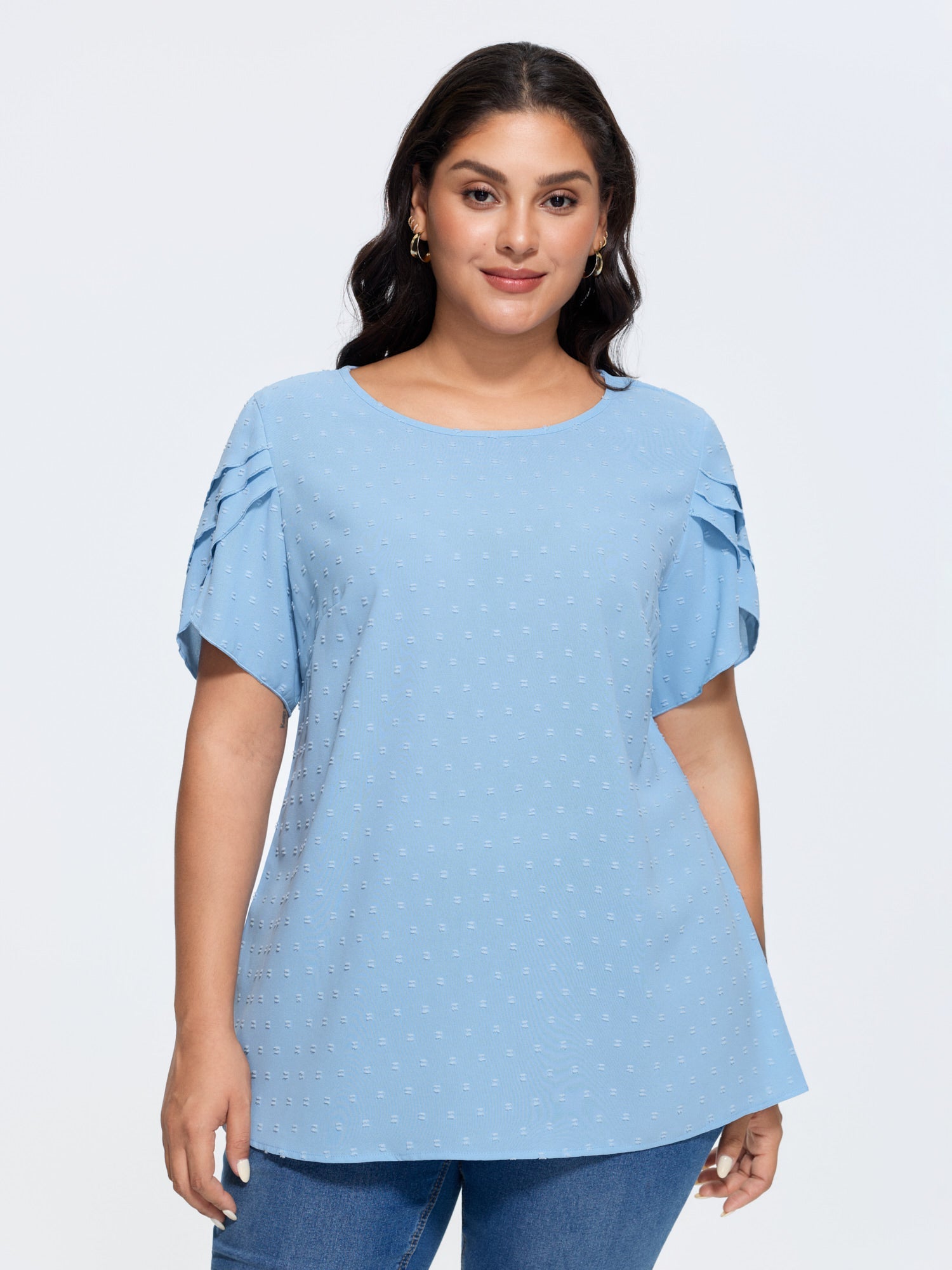 Textured Color Contrast Petal Sleeve Blouse