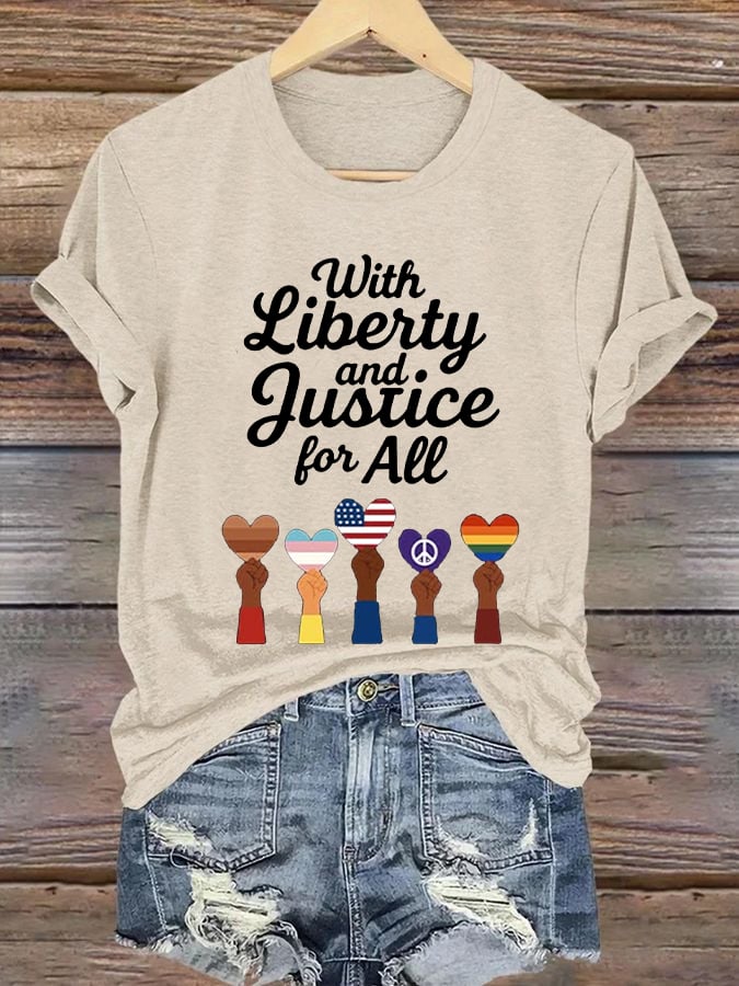 🔥Buy 3 Get 15% Off🔥Women's With Liberty Justice for All  Print Caasual T-shirt