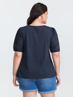 Cotton Slub Textured Embroidered Knit Top