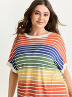 Colorful Gradient Stripe Round Neck T-Shirt