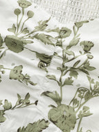 Cotton Floral Print Ruched Bubble Sleeve Blouse