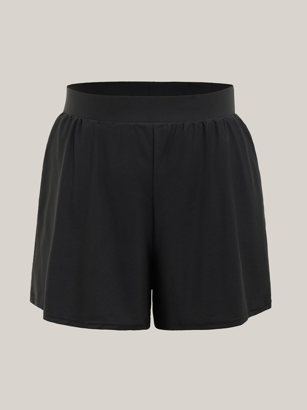 High Waisted Pockets Solid Pleated Swim Shorts
