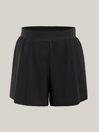 High Waisted Pockets Solid Pleated Swim Shorts