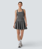 FlexTM Square Neck Racerback Cool Touch Washed Denim Tennis Bodysuit