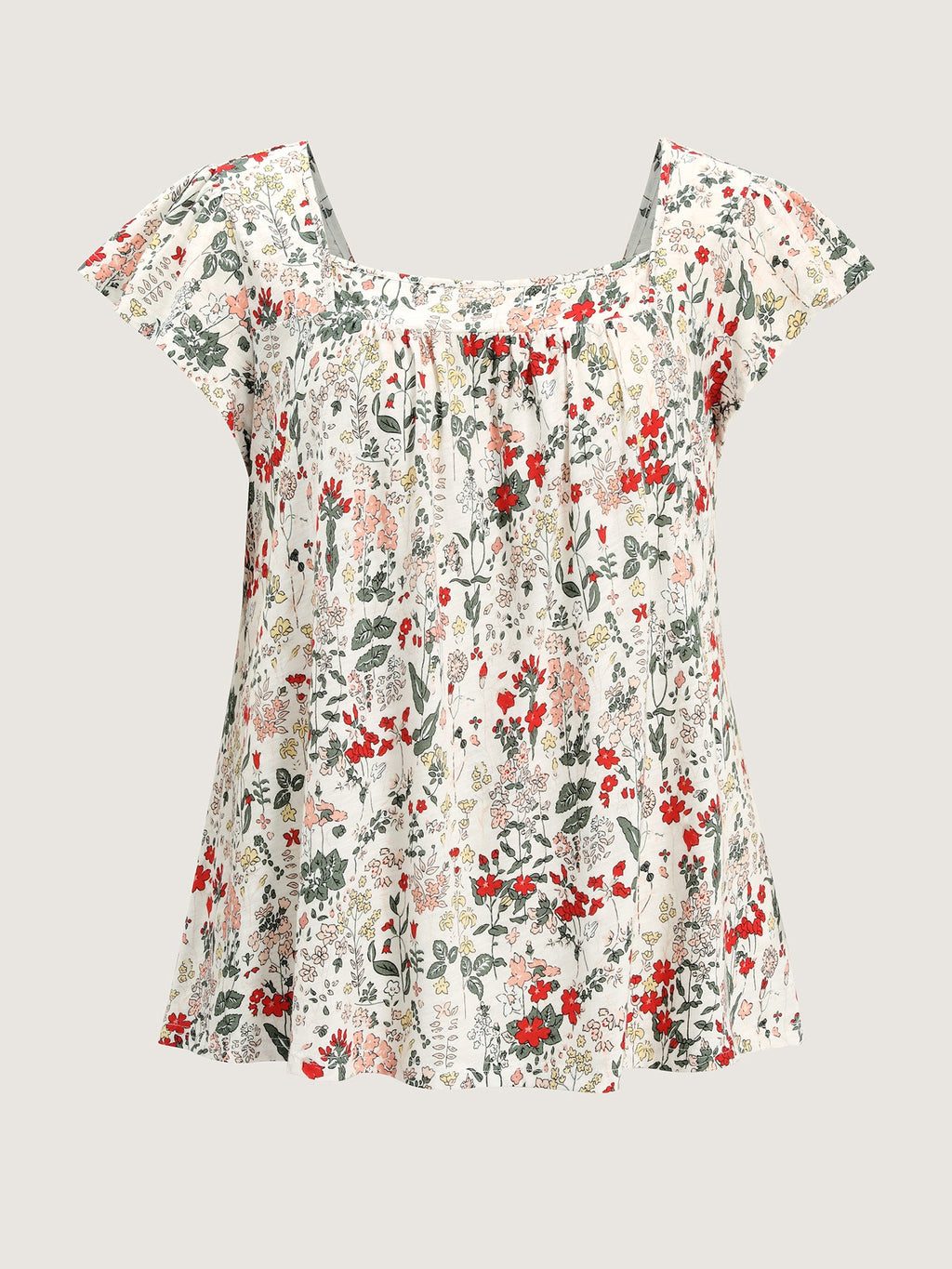 Pure Cotton Floral Print Square Neck Top