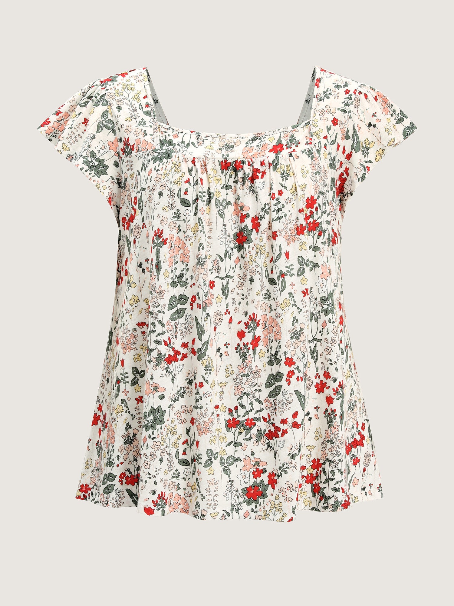 Pure Cotton Floral Print Square Neck Top