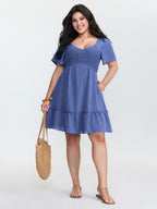 Shirred Bodice Ruffle Hem Flowy Mini Dress