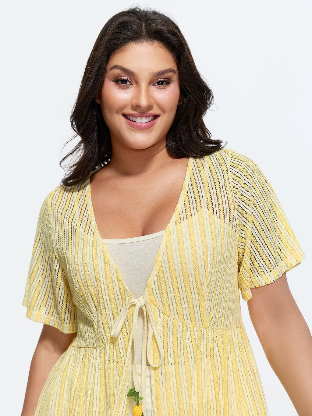 Stretchy Hollowed-Out Front-Tie Shirt
