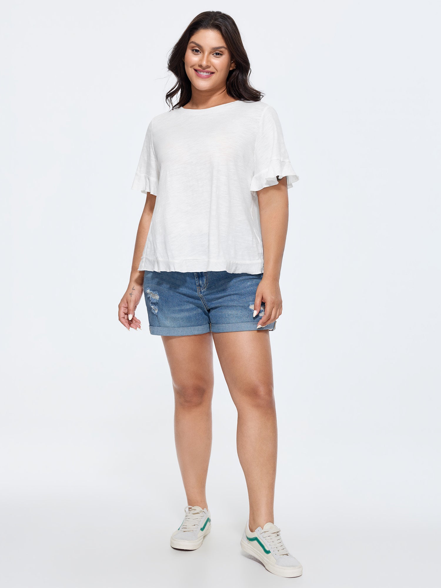 Cotton Overlap Back Ruffled T-Shirt