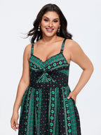 Boho Print Color Contrast Cami Maxi Dress