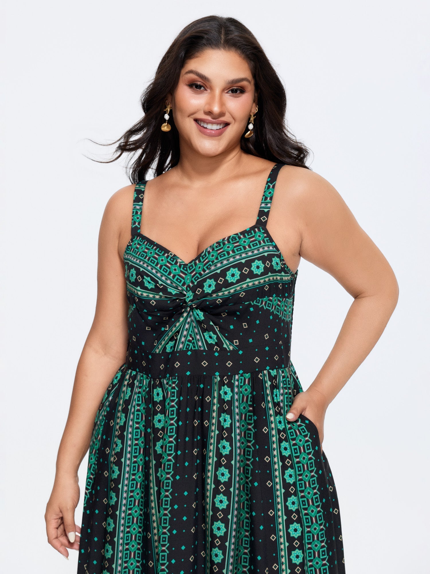 Boho Print Color Contrast Cami Maxi Dress