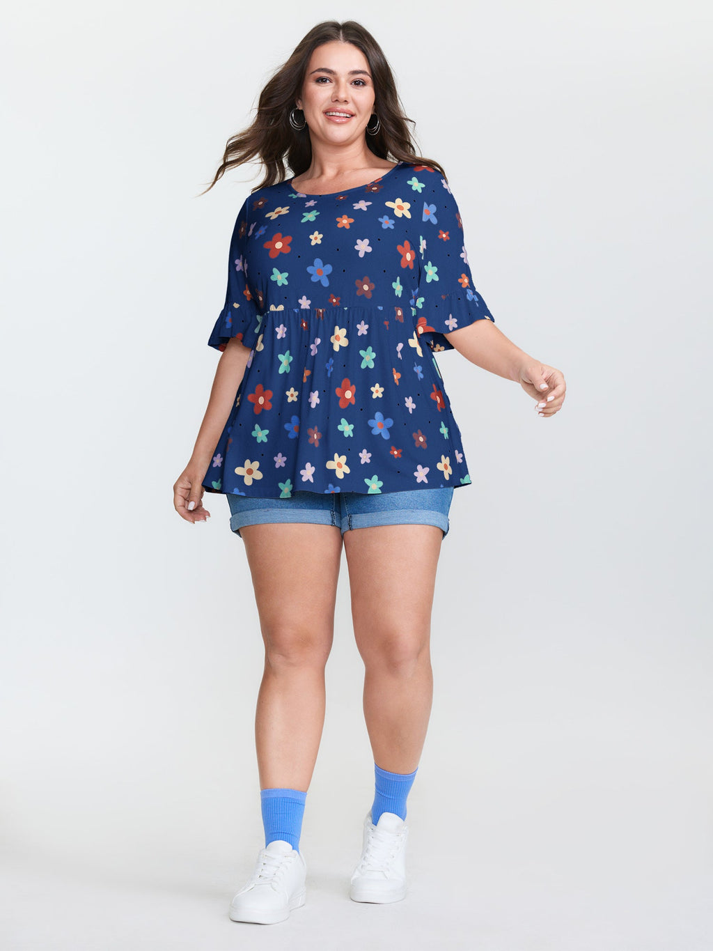 Floral Print Stretchy Knit Top