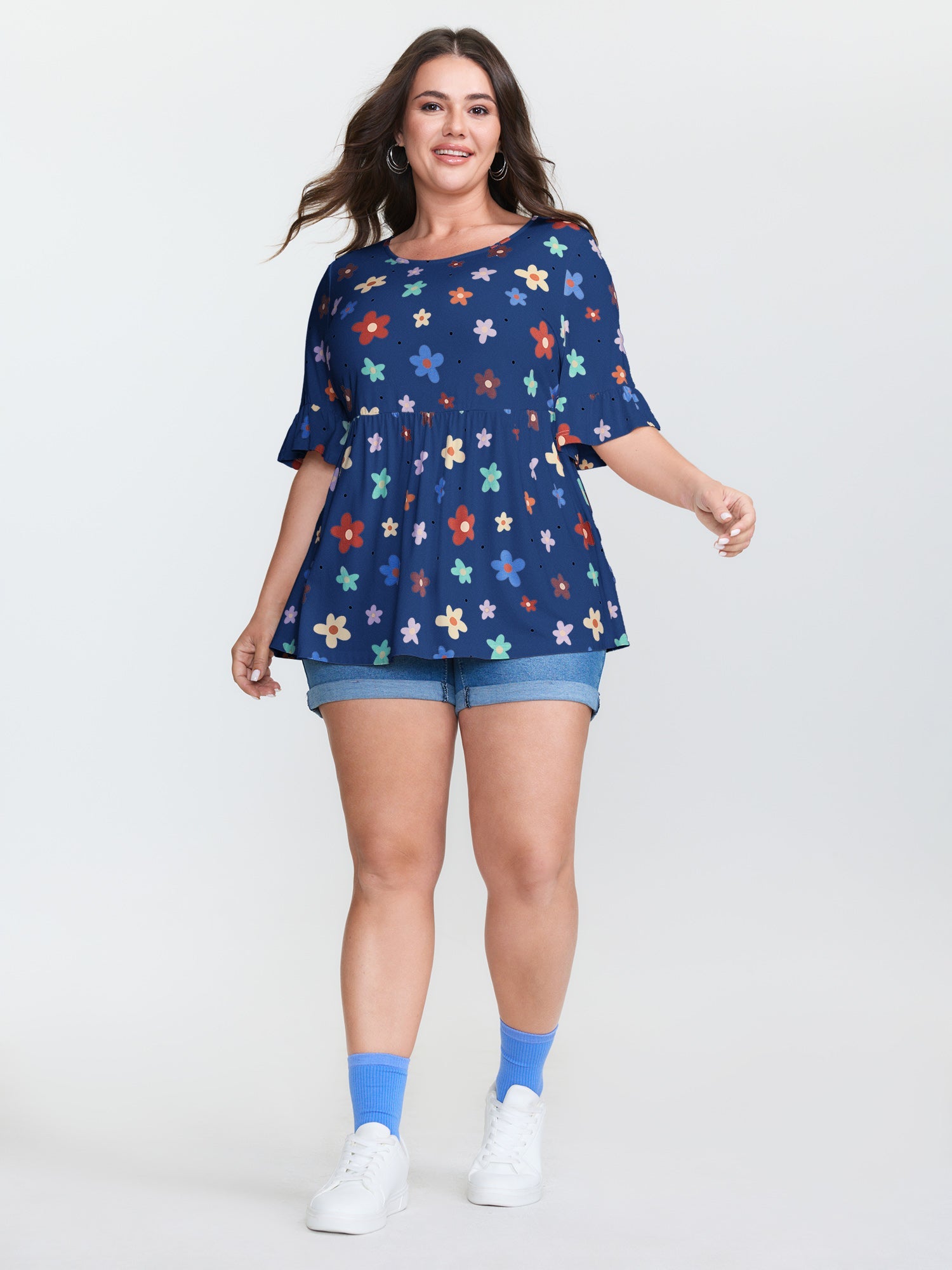 Floral Print Stretchy Knit Top