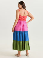 Colorblock Tiered Scoop Neck Maxi Dress
