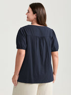 Pure Cotton Pleated Puffy Sleeve Blouse