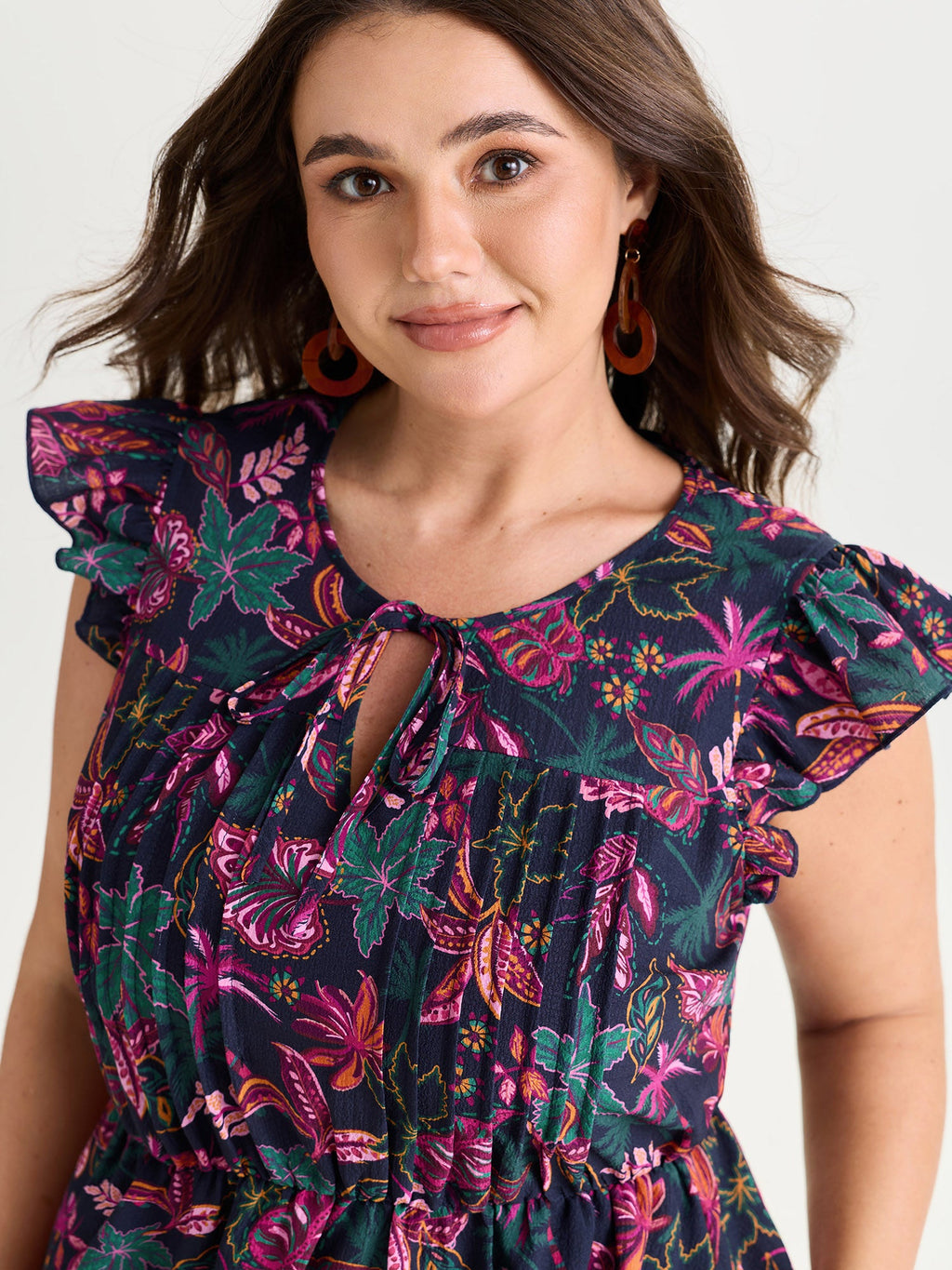 Floral Print Flutter Sleeve Flowy Maxi Dress