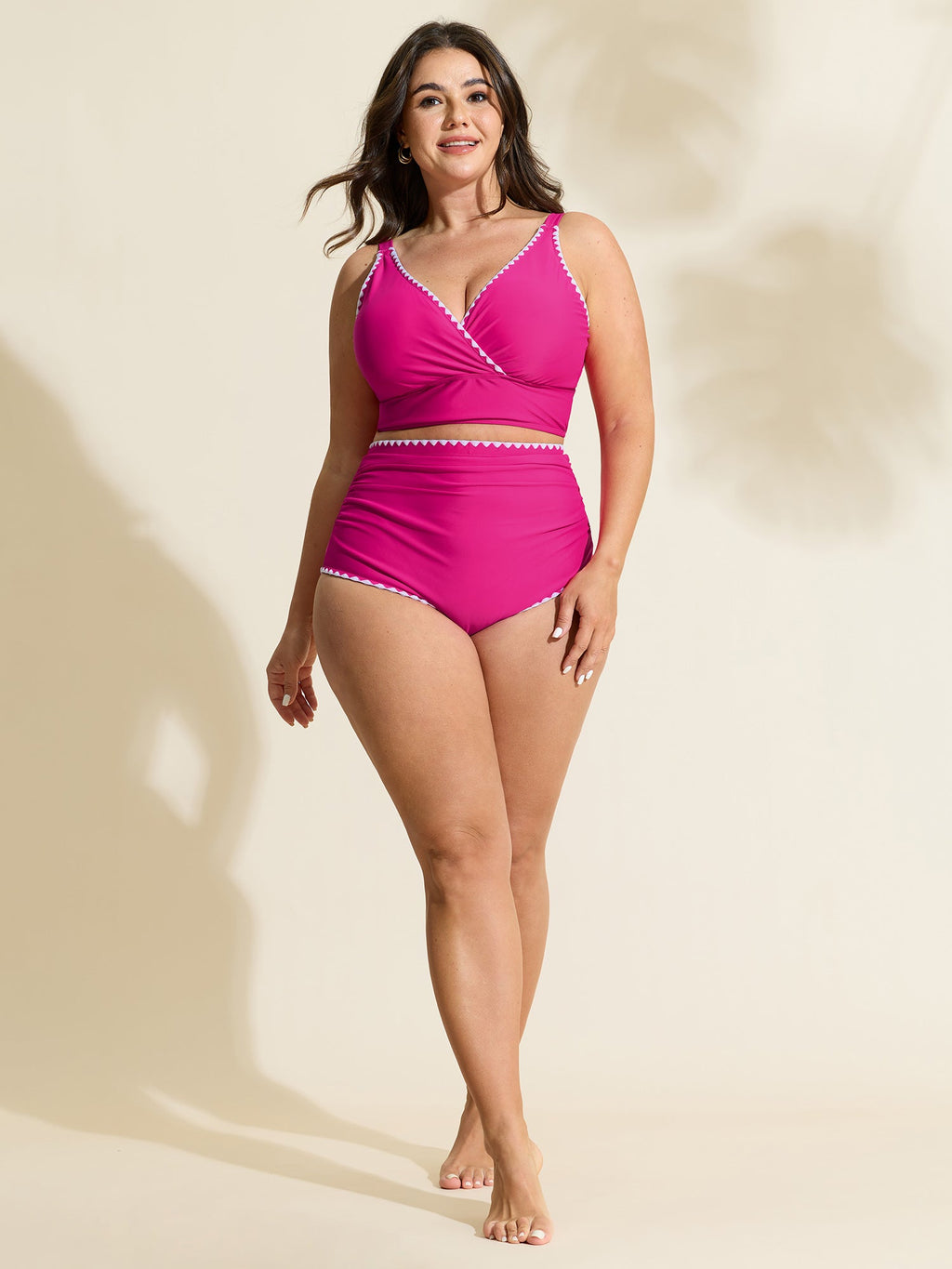 Color Contrast Embroidered Edge Bikini Top