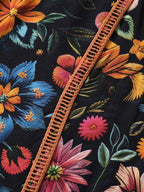 Rayon Floral Lace Trim Button Maxi Dress