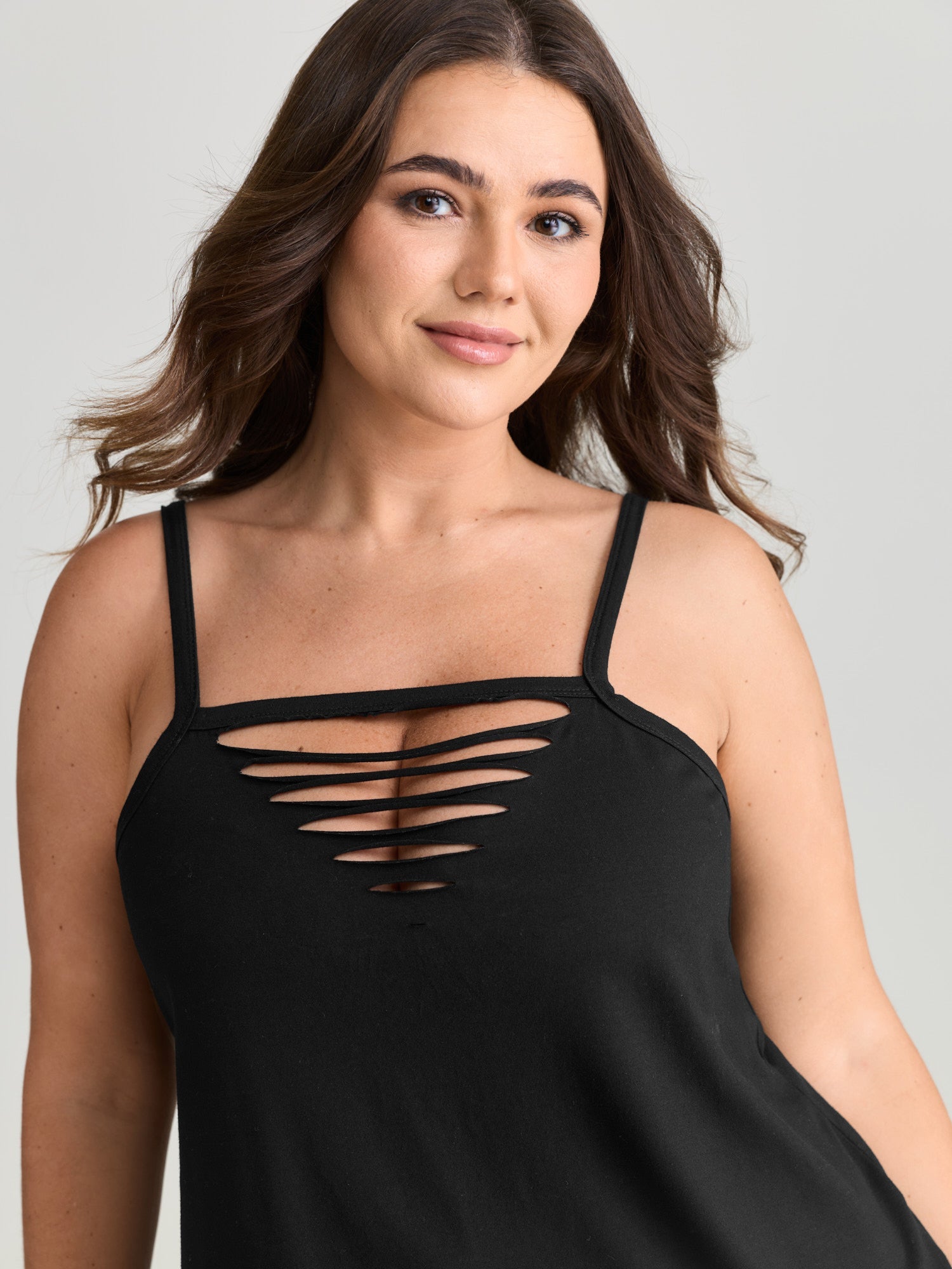 Cotton Stretchy Cut-Out Neckline Tank Top