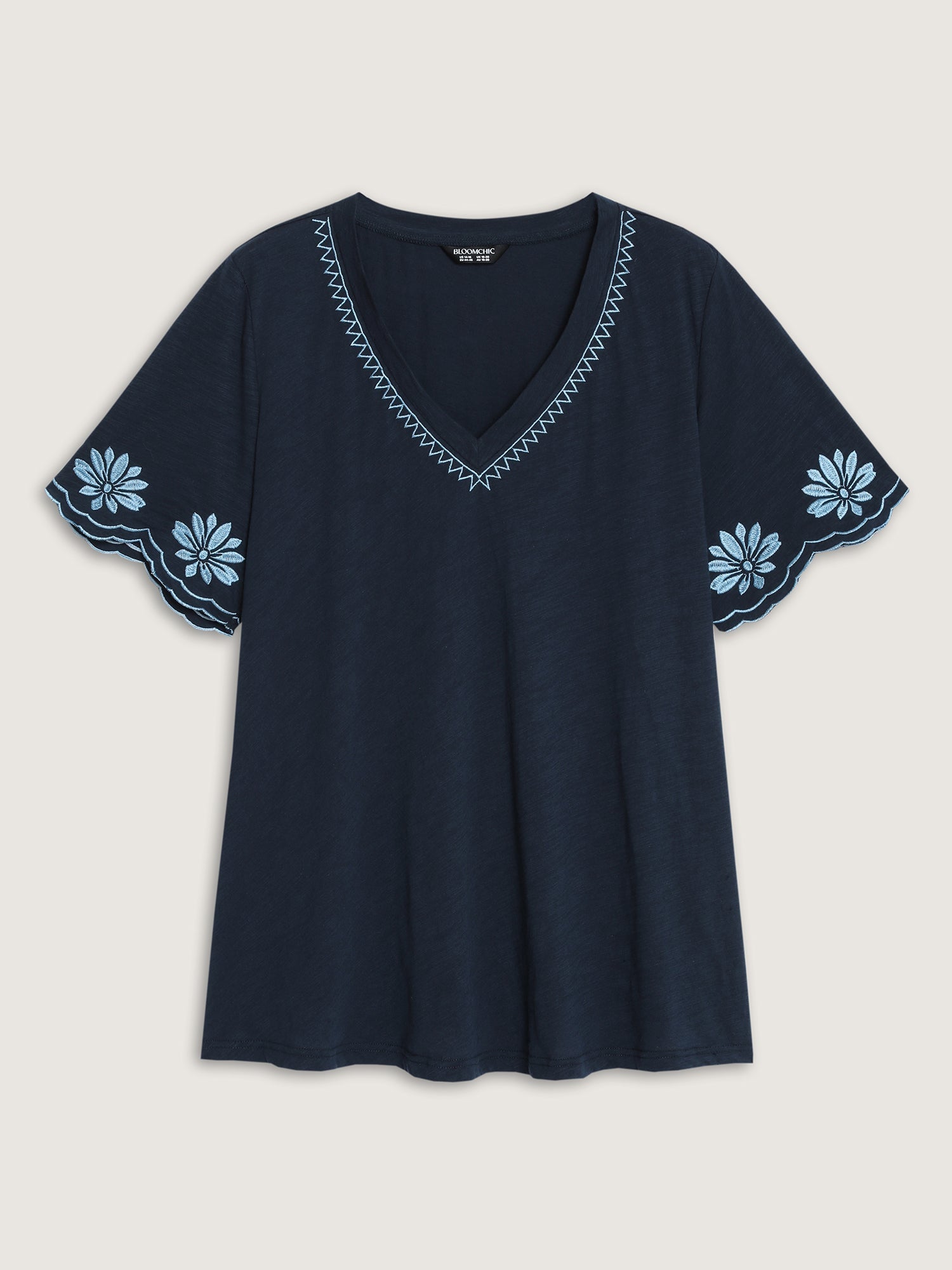 Cotton Stretchy V-Neck Floral Print T-Shirt