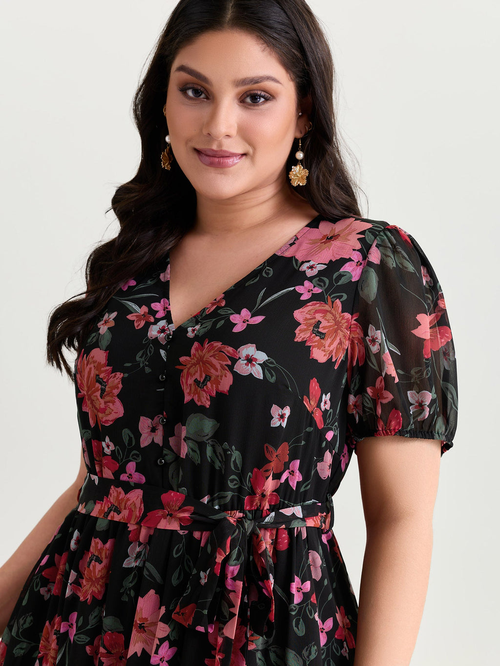 Floral Romance Pockets Belted Midi Dress
