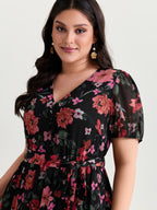 Floral Romance Pockets Belted Midi Dress
