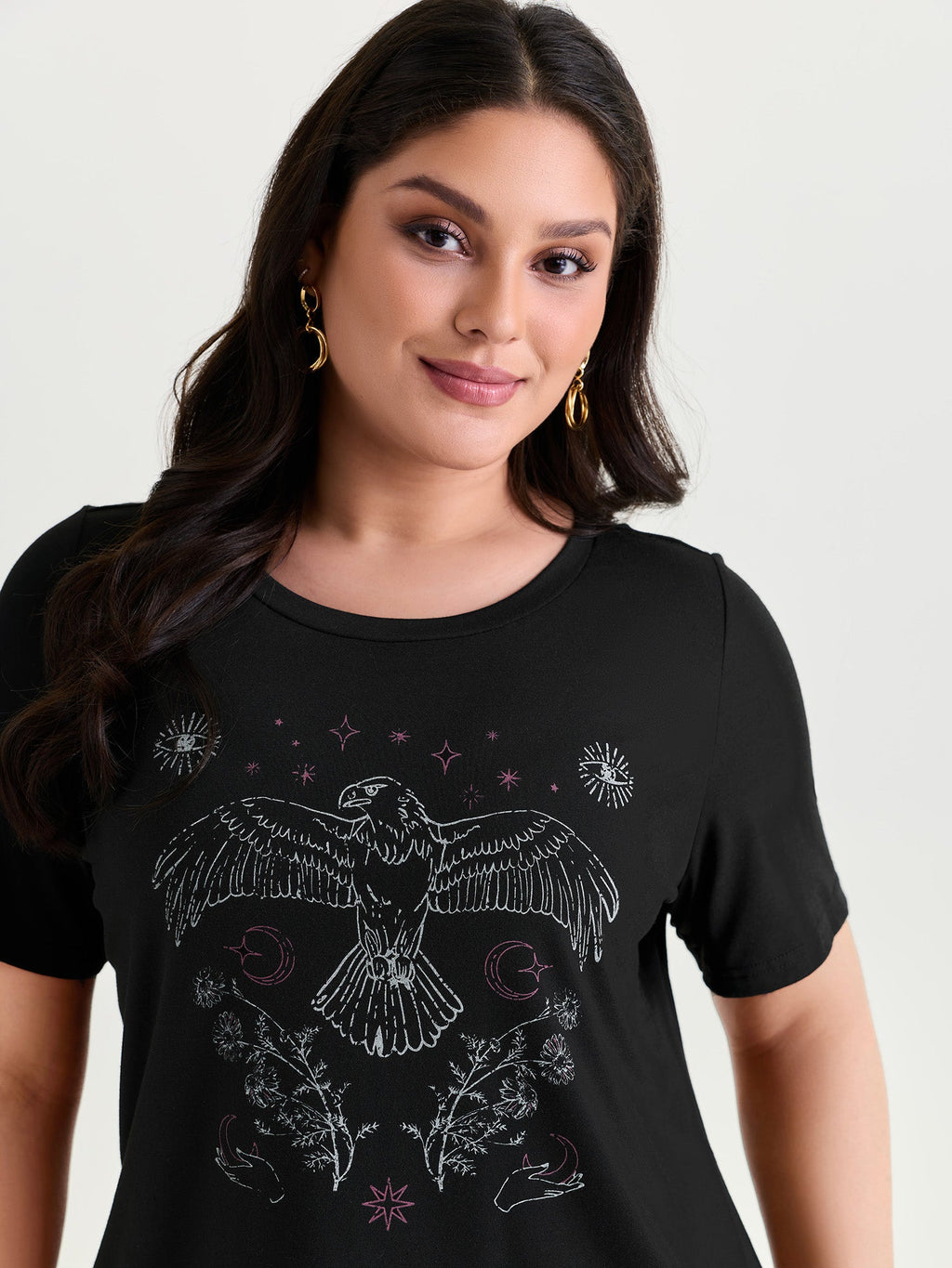 Supersoft Bird Print Round Neck Plain T-Shirt