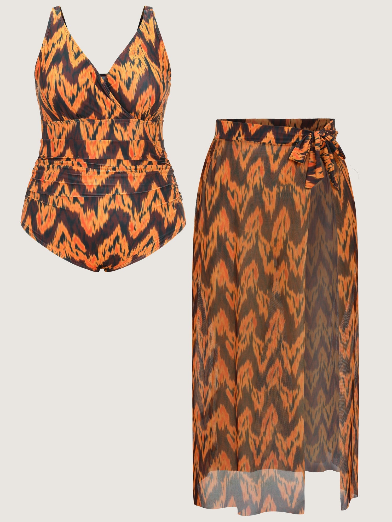 Sarong Geometric Print One-Piece Swim Set