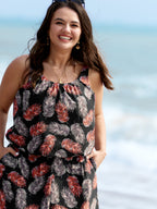 Tropical Flower Print Pockets One-Piece Swimsuit