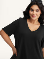 Stretchy V-Neck Solid T-Shirt