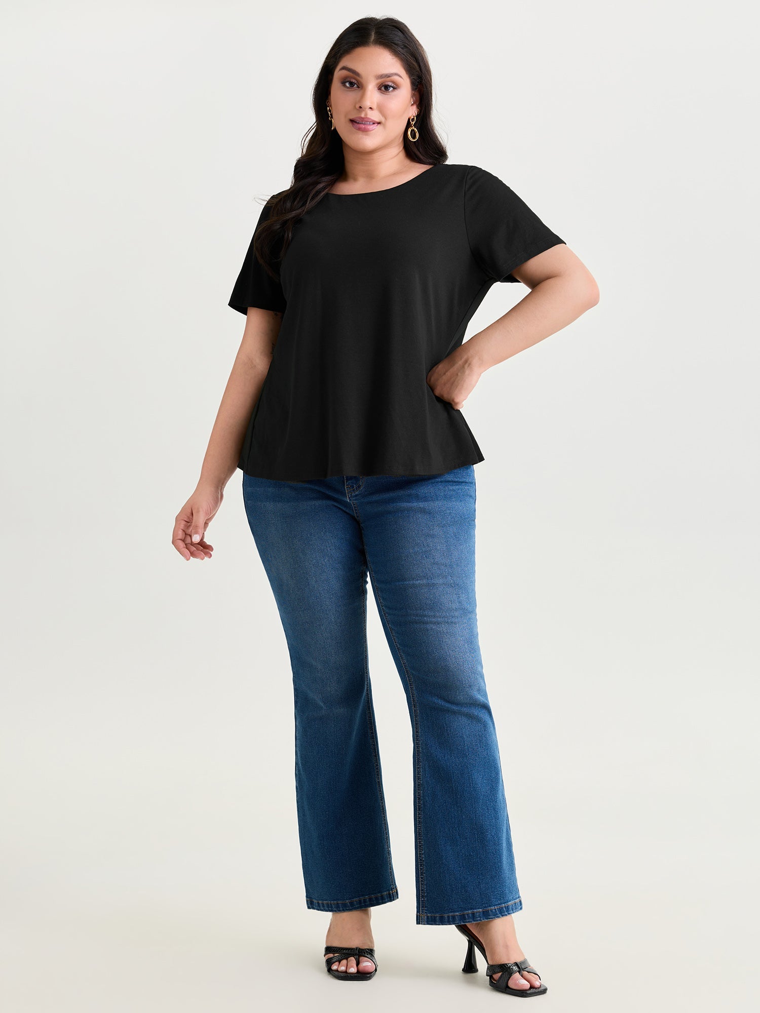 Open Back Lace Detail Boat Neck T-Shirt