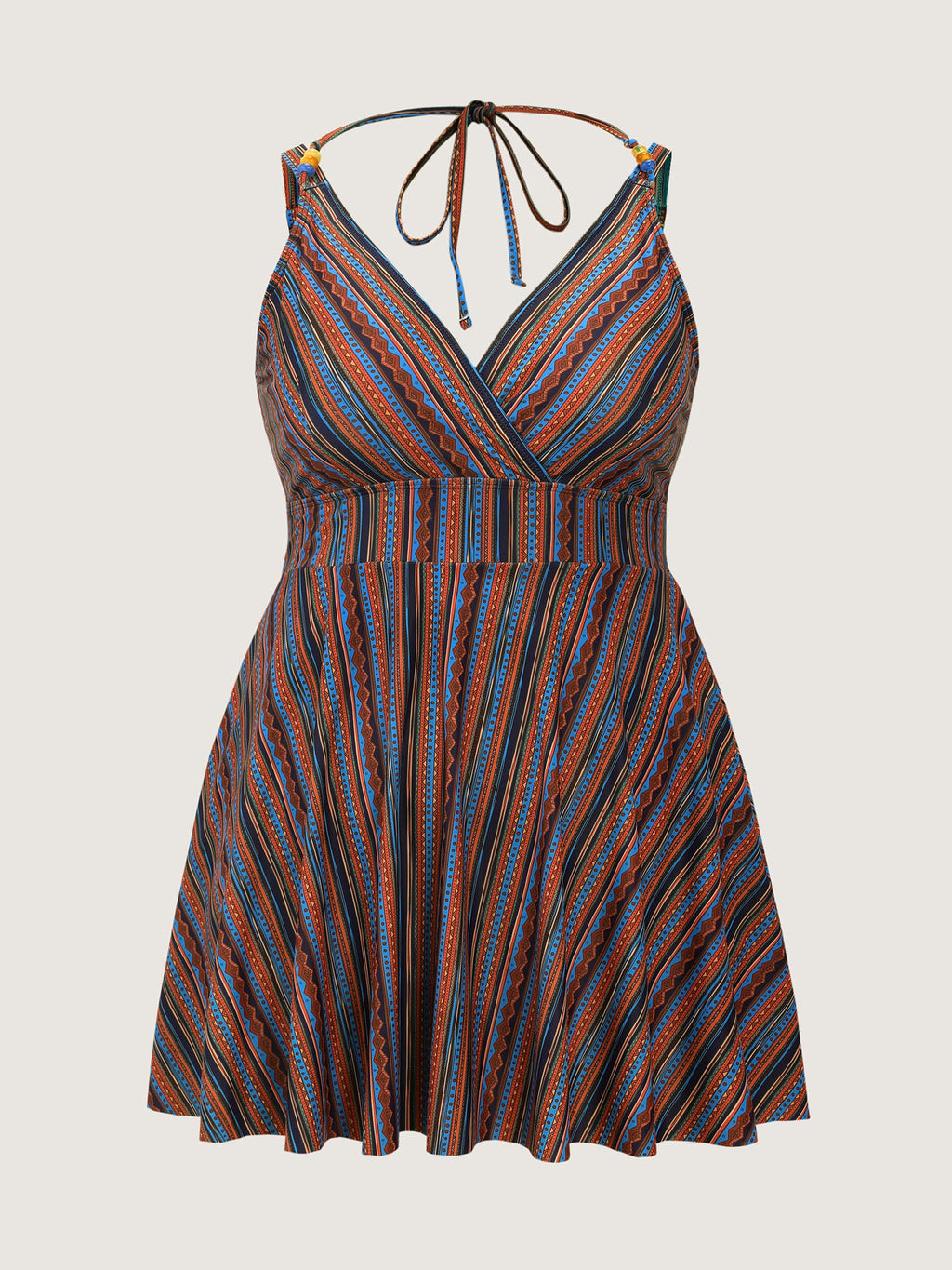 Anti-Float Ties Stripe Print Swim Dress
