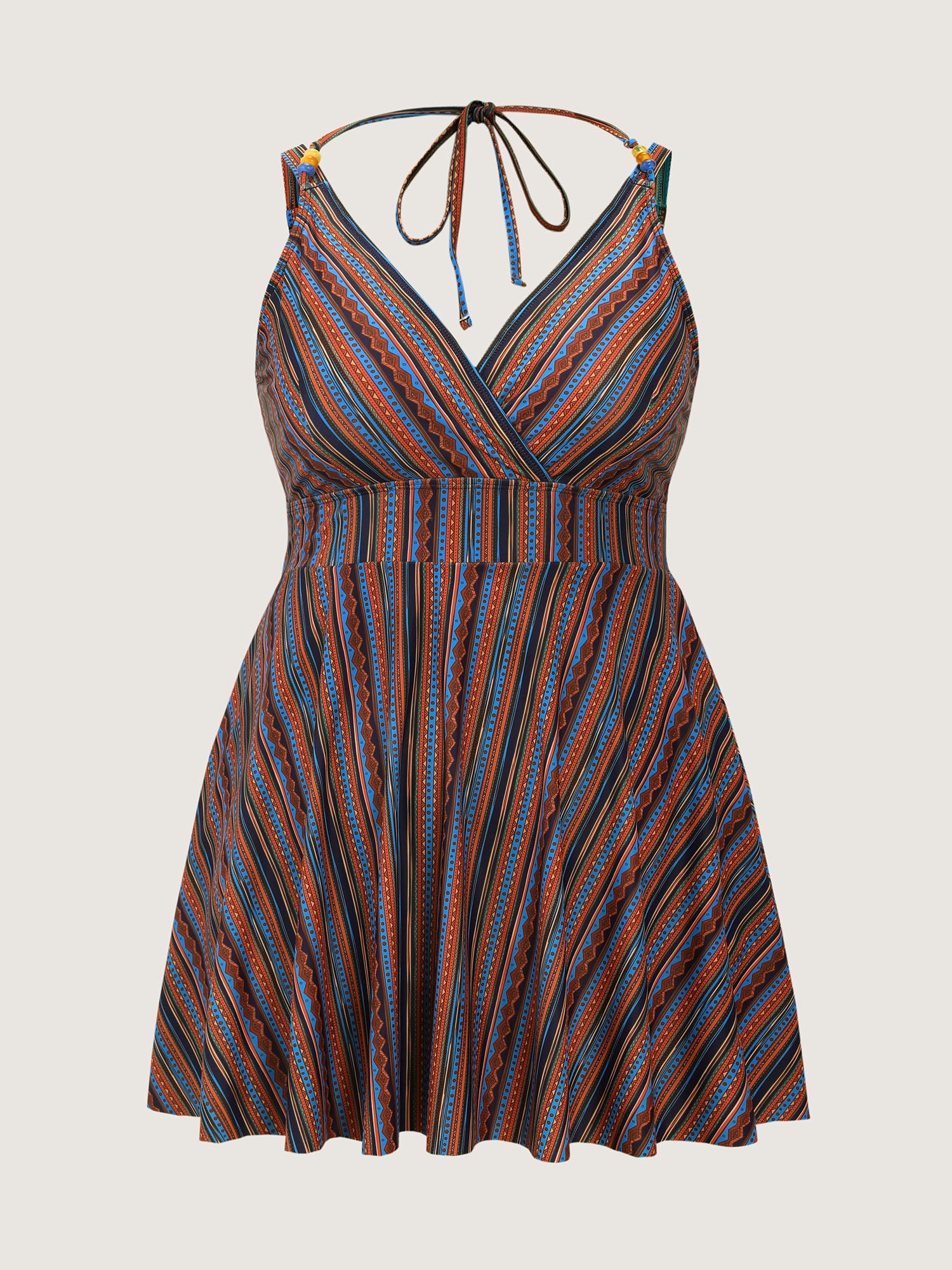 Anti-Float Ties Stripe Print Swim Dress