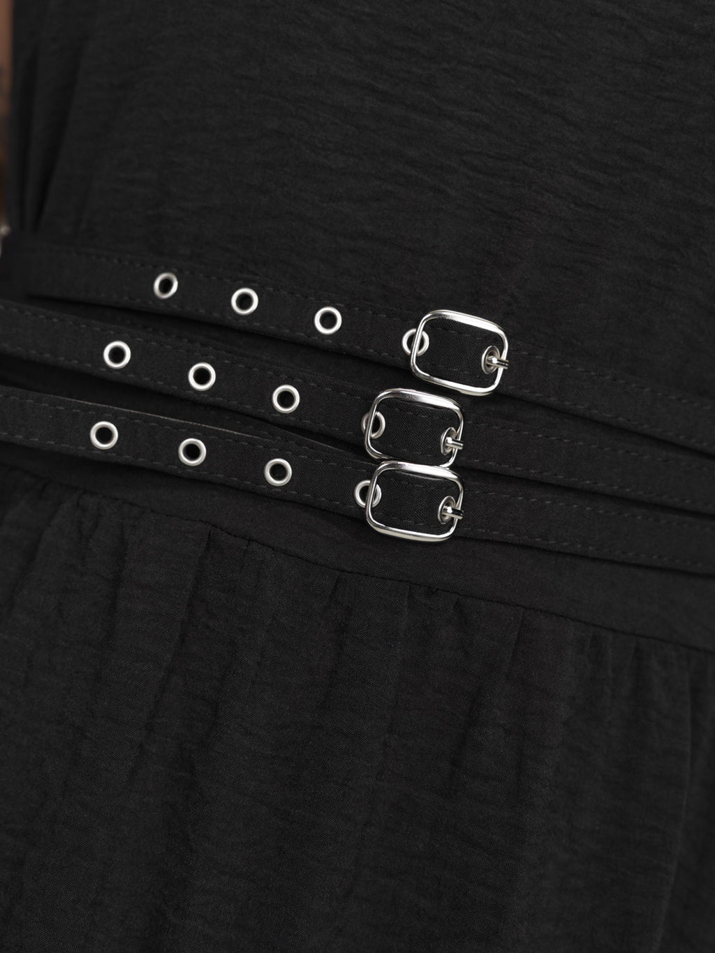 Wide Straps Belted Buckle Detail Midi Dress