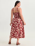 Floral Print Shirred Waist Drawstring Midi Dress