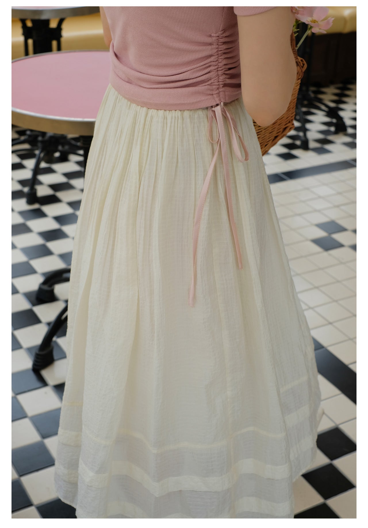 Irregular Neck Knitted Drawstring Shirt + Romantic Skirt