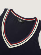 Stretchy Color Contrast Neckline Tank Top