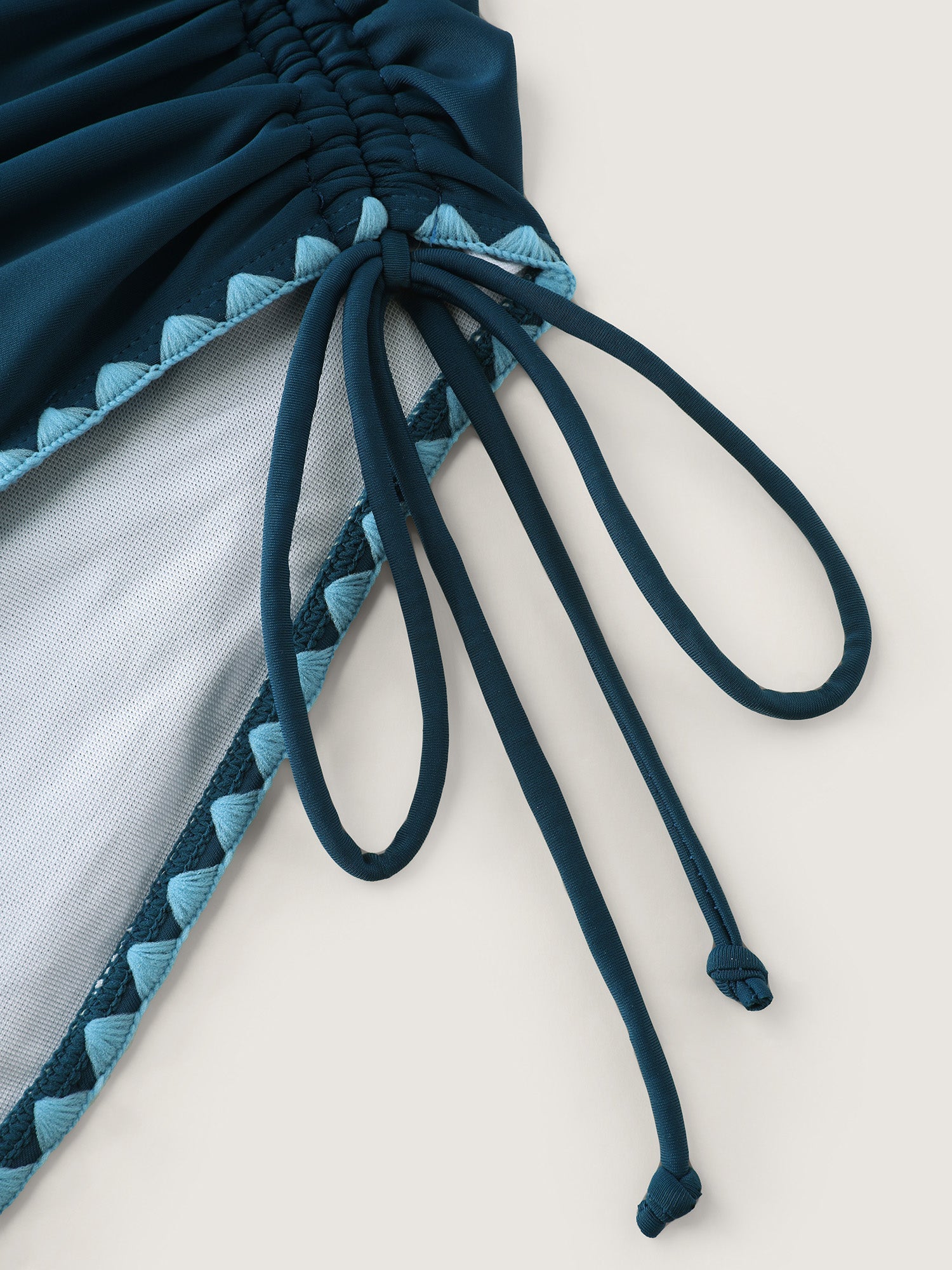 Embroidered Tummy-Control Pleated One-Piece Swimsuit