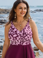 Tropical Floral Print Twist-Front Swim Dress