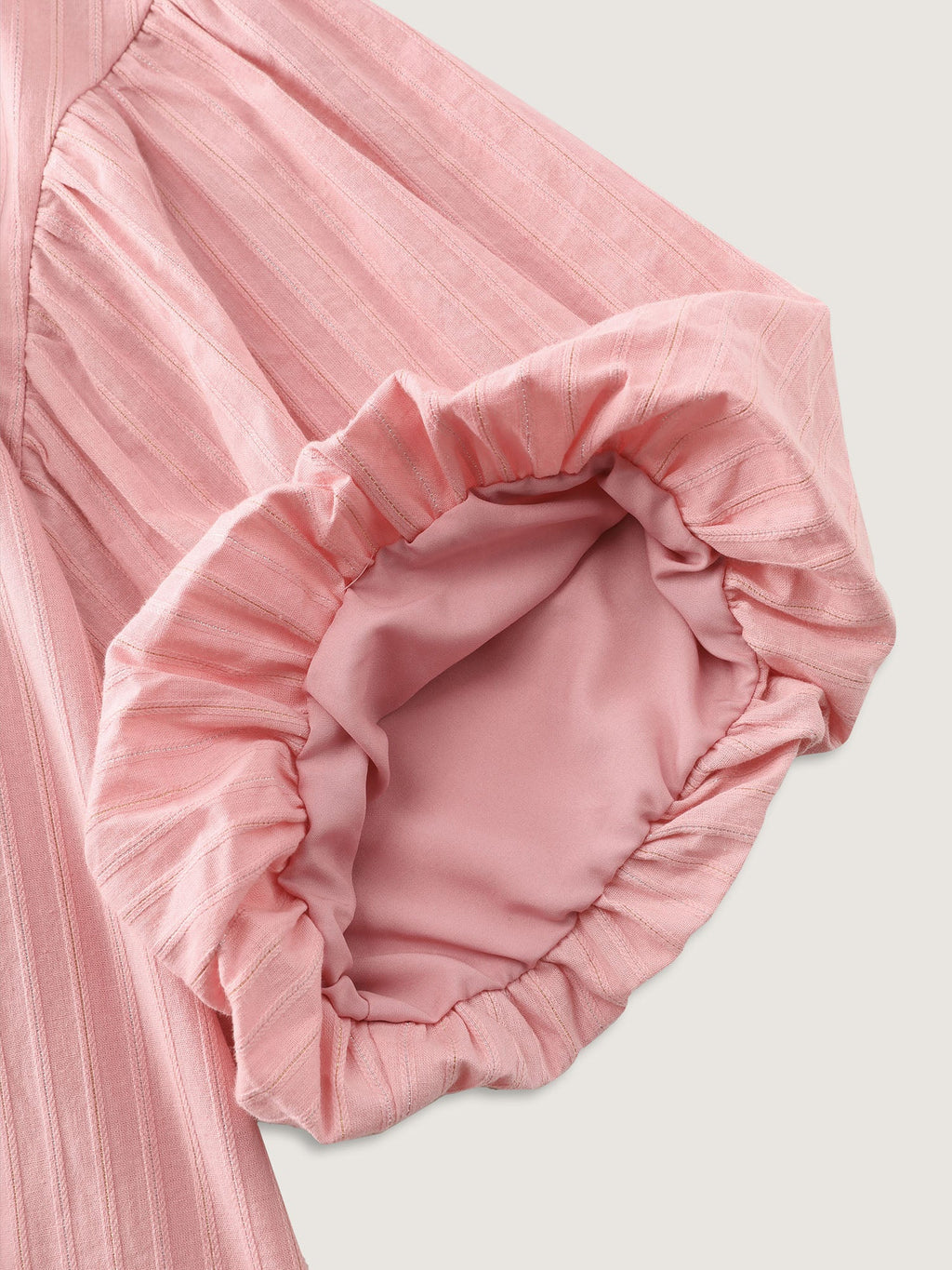 Cotton Striped V-Neck Bubble Sleeve Blouse