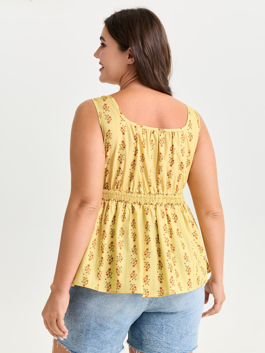 Cotton Floral Striped Print Fit And Flare Tank Top