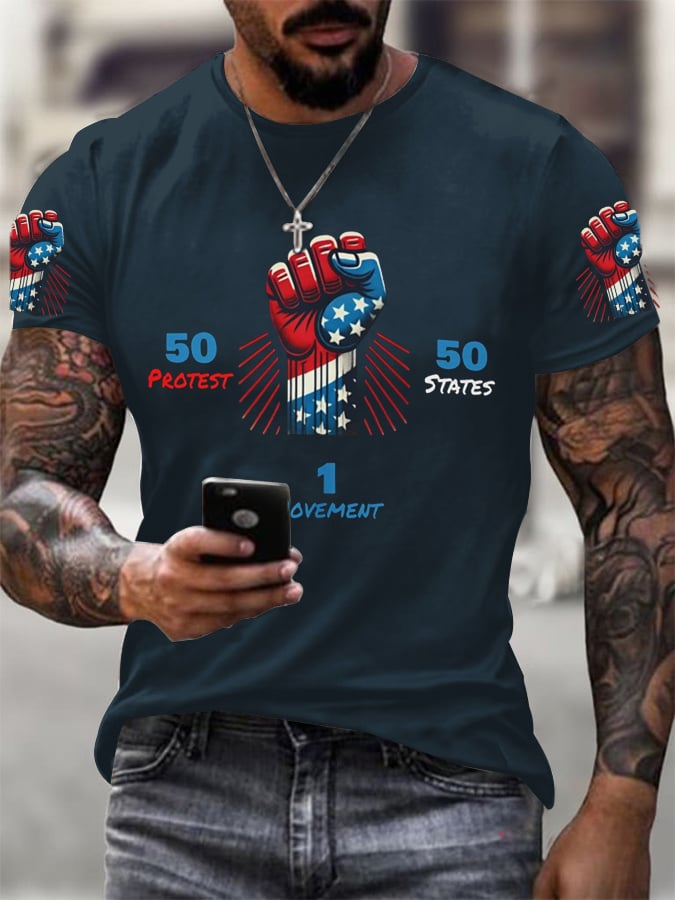 🔥Buy 3 Get 15% Off🔥Men's 50 Protests 50 States 1 Movement Print T-Shirt