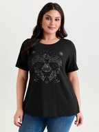 Supersoft Bird Print Round Neck Plain T-Shirt